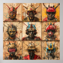 Máscaras de Guerreiro Futurista em grade abstrata 