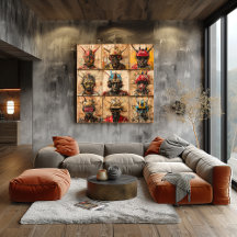 Máscaras de Guerreiros Futuristas em grade abstrat