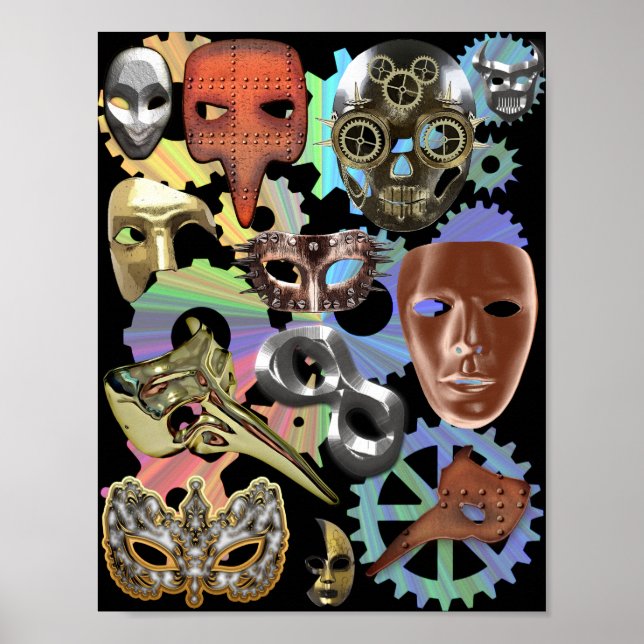 Poster máscaras de mascarada de prata de ouro metálico (Frente)