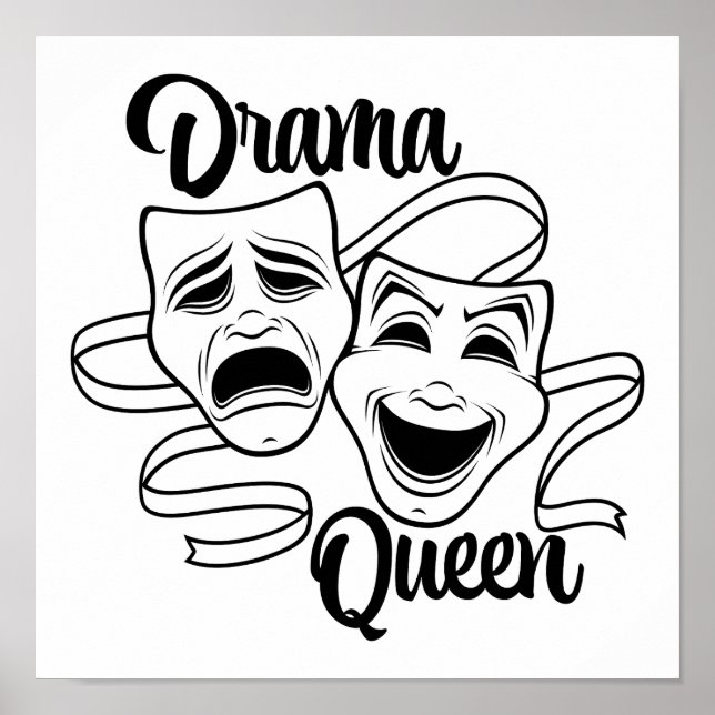 Poster Máscaras de Teatro de Comédia e Tragédia Rainha do (Frente)