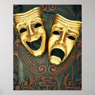 Poster Máscaras douradas da comédia e da tragédia no