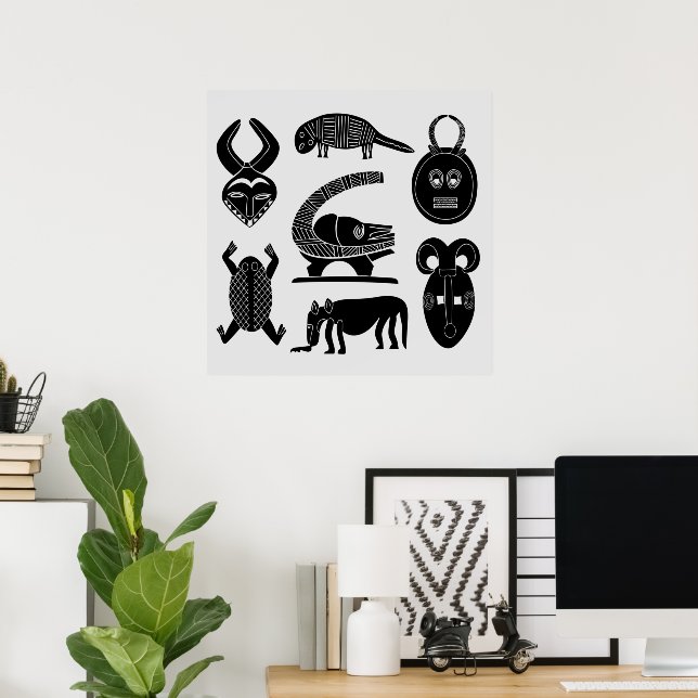Poster máscaras e animais da tribo africana (Escritório em casa)