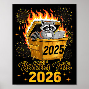Poster Mascate engraçado do guaxinim rola para o Ano Novo