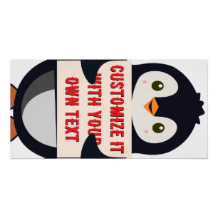 Póster Mascote pinguim segurando um sinal para texto pers