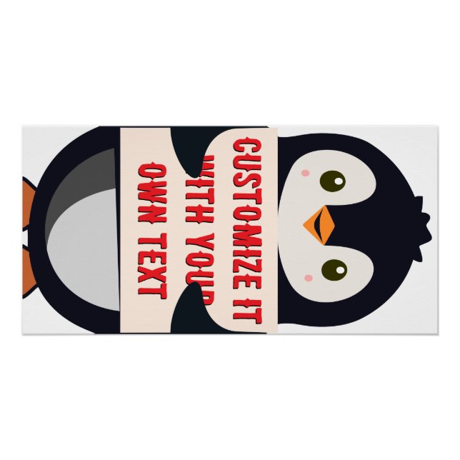 Póster Mascote pinguim segurando um sinal para texto pers (Frente)