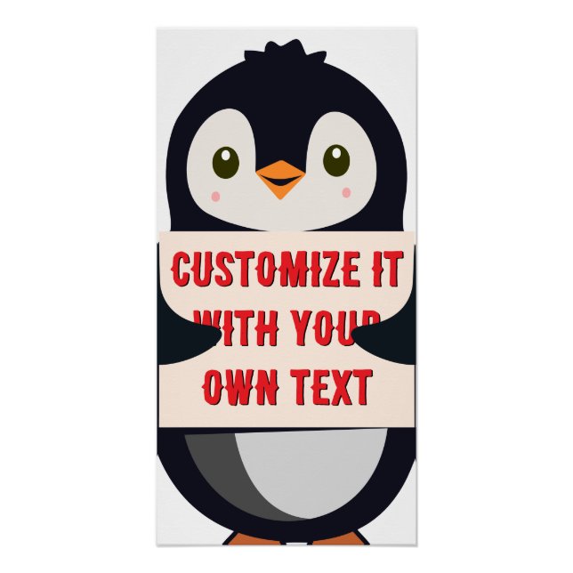 Póster Mascote pinguim segurando uma placa para texto per (Frente)