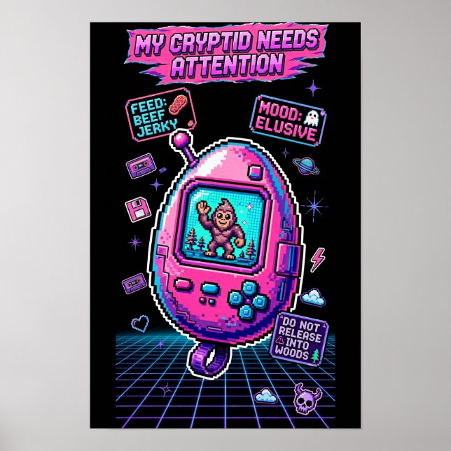 Poster Mascote Virtual Criptídeo 1997 — Retro Pixel Pal (Frente)