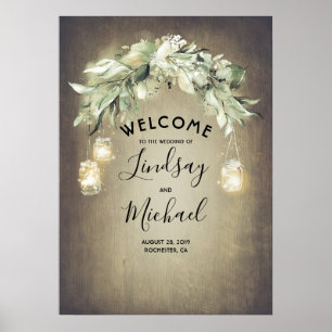 Poster Mason Jar Lights e Greenerence Wedding Sign