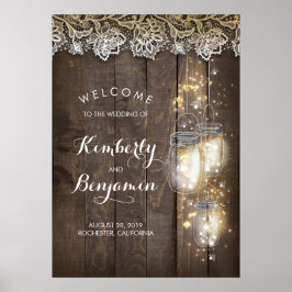 Poster Mason Jar Lights Rustic Weding Sign