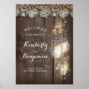 Poster Mason Jar Lights Rustic Weding Sign