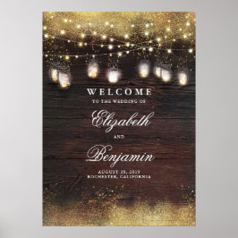 Poster Mason Jar Lights Rustic Weding Sign