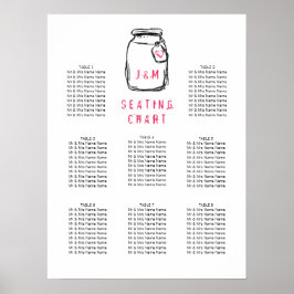 Poster Mason Jar & Pink Heart Seating Chart
