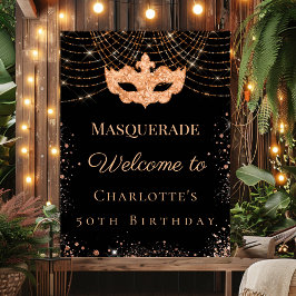 Poster Masquerade black gold glitter birthday party