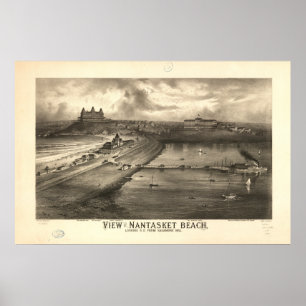 Póster Massa da praia de Nantasket. Mapa 1885 panorâmico