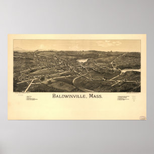 Poster Massa de Baldwinville. Mapa Panorâmico Antiquado d