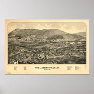 Póster Massa de Williamstown. Mapa 1889 panorâmico antig