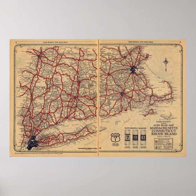 Poster Massachusetts, Connecticut, Ilha Rhod (Frente)