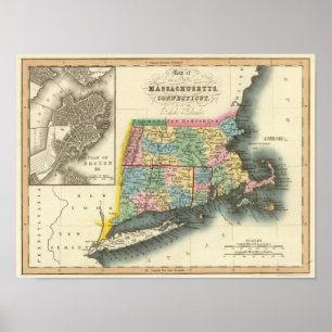 Póster Massachusetts, Connecticut, Rhode - ilha