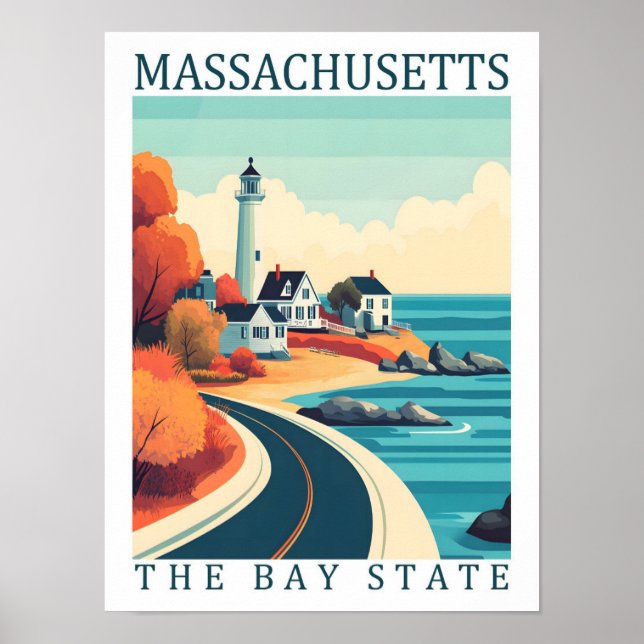 Poster Massachusetts define o Bay State USA Viagem Place (Frente)