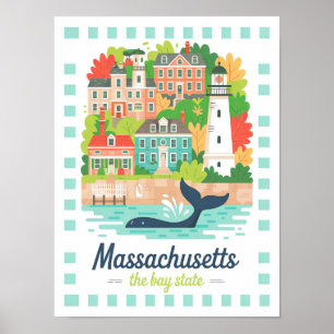 Poster Massachusetts, o Viagem de Verão dos EUA