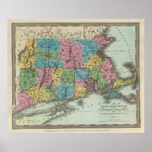 Póster Massachusetts Rhode - ilha e Connecticut