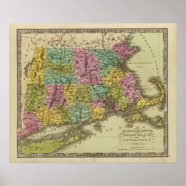 Póster Massachusetts Rhode Island E Connecticut 2 (Frente)