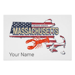 Póster Massachusetts United States Retro Map Vintage EUA