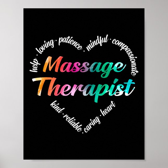 Poster Massage Therapist Heart Word Cloud Watercolor (Frente)