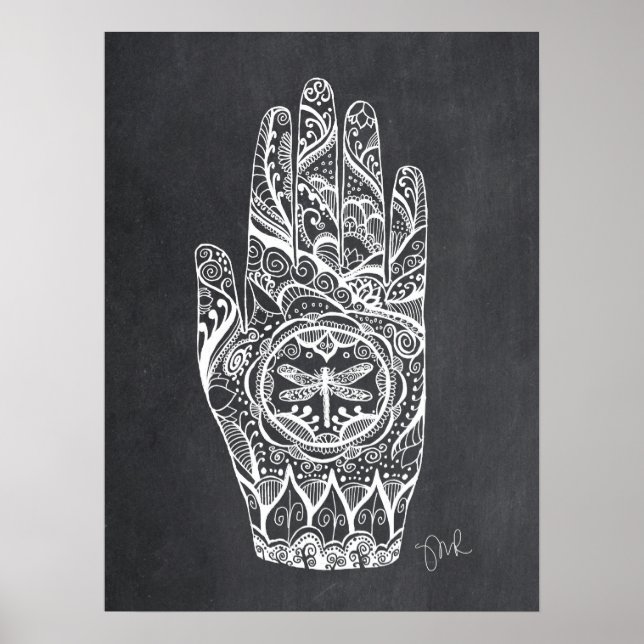 Póster Massagem Terapista Henna Dragonfly Tattoo Mão 1 (Frente)