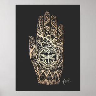 Poster Massagem Terapista Henna Dragonfly Tattoo Mão 4