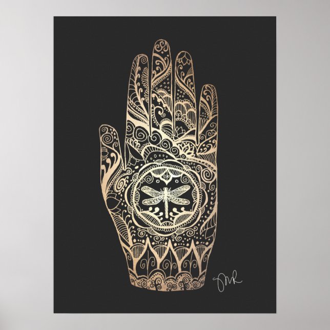 Poster Massagem Terapista Henna Dragonfly Tattoo Mão 4 (Frente)