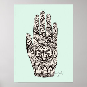 Póster Massagem Terapista Henna Dragonfly Tattoo Mão 5