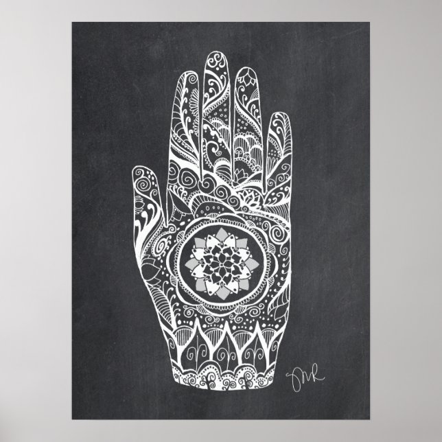 Póster Massagem Terapista Henna Tattoo Hand Lotus (Frente)