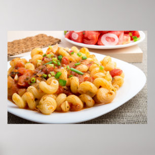 Póster Massas alimentícias cozidas cavatappi com molho de