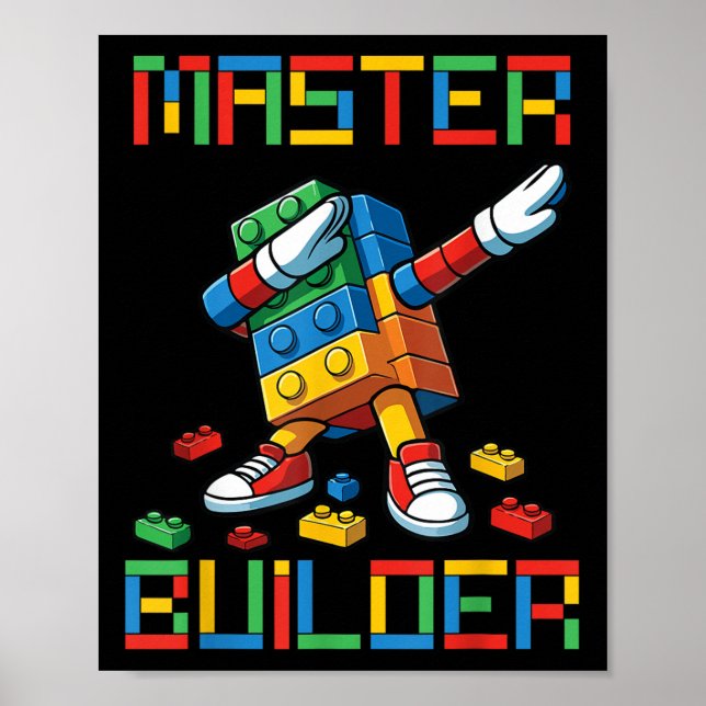 Poster Master Builder Tee Dabbing Blocks Bricks Building  (Frente)