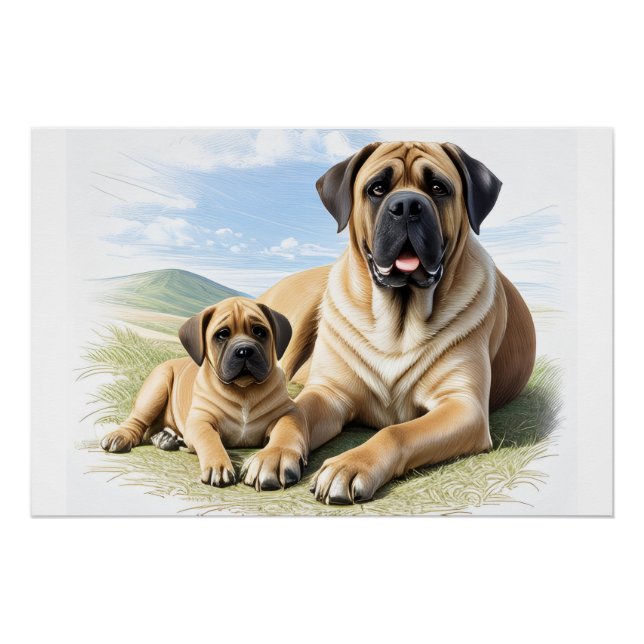 Póster Mastiff englische Dogge mit Kind im Urlaub (Frente)