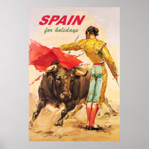 Poster Matador e touro. Lutas a bala. Espanha nos feriado