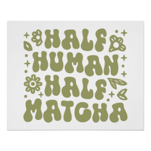 Póster Matcha latte cita estética floral verde