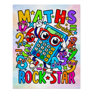 Póster Matemática Estrela de Rock Diversão Números Adesiv