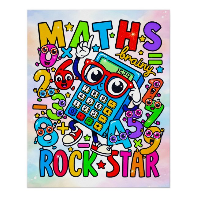 Póster Matemática Estrela de Rock Diversão Números Adesiv (Frente)