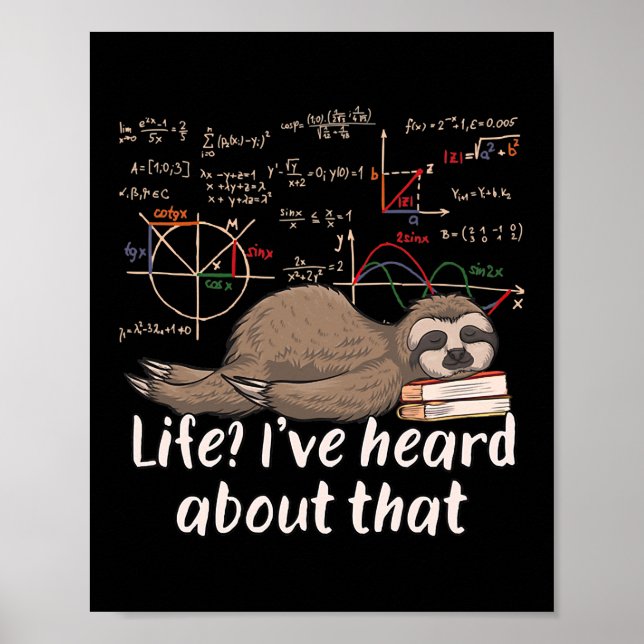 Poster Matemático Sloth Cartoon Math Engraçado Math (Frente)