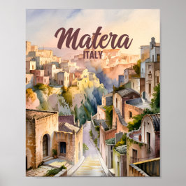 Poster Matera Itália Sassi Aquarela Personalizada Vintage