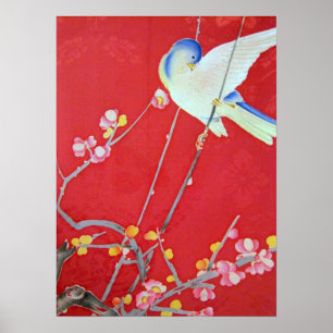 Póster Matéria têxtil japonesa do QUIMONO, Bluebird