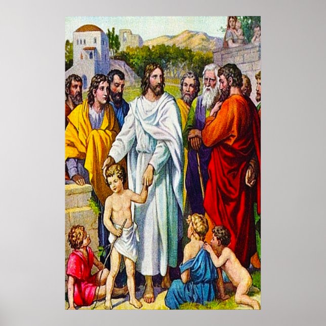 Póster Mateus 19:13-15 Crianças Vêm a Jesus (Frente)