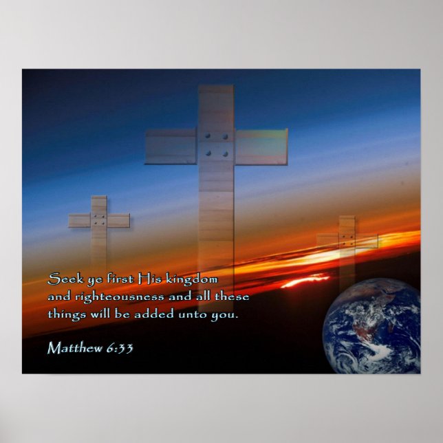 Poster Mateus 6:33 Cruzes Sunset (Frente)