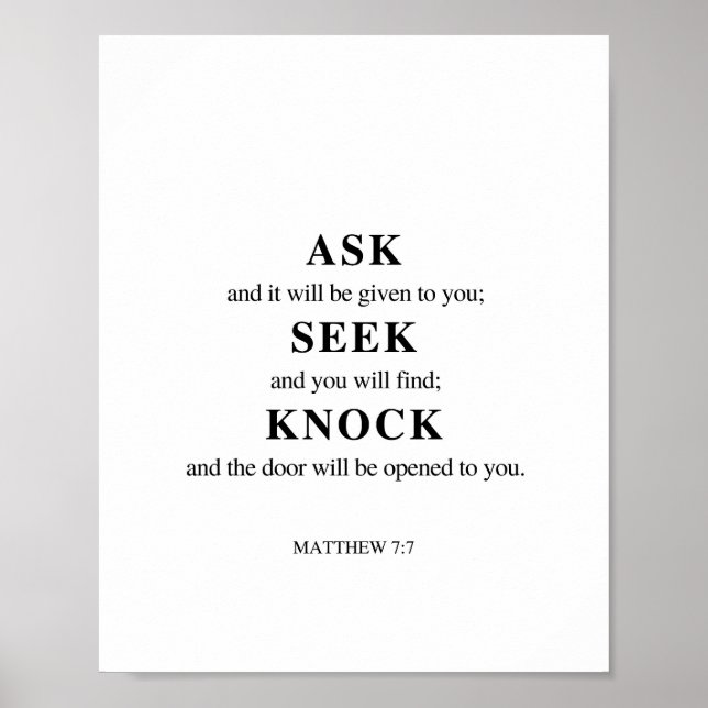 Poster Mateus 7:7 Pergunte Knock (Frente)