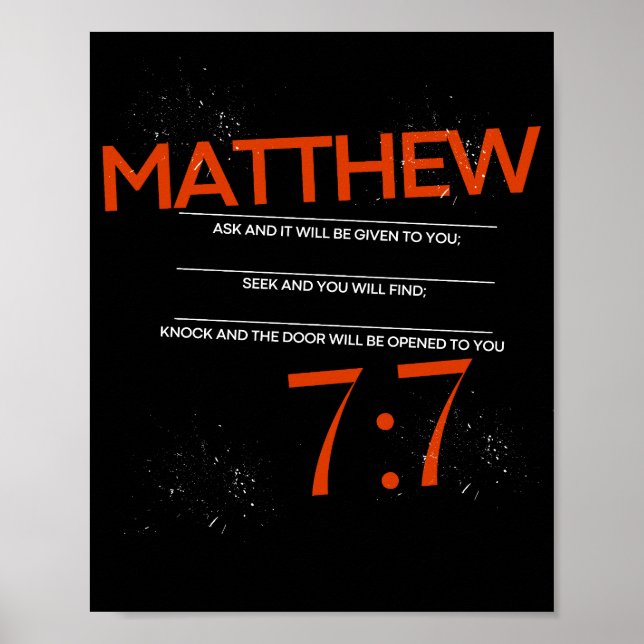 Poster Mateus 7:7 Pergunte, Procure, Bata Arte Escritural (Frente)
