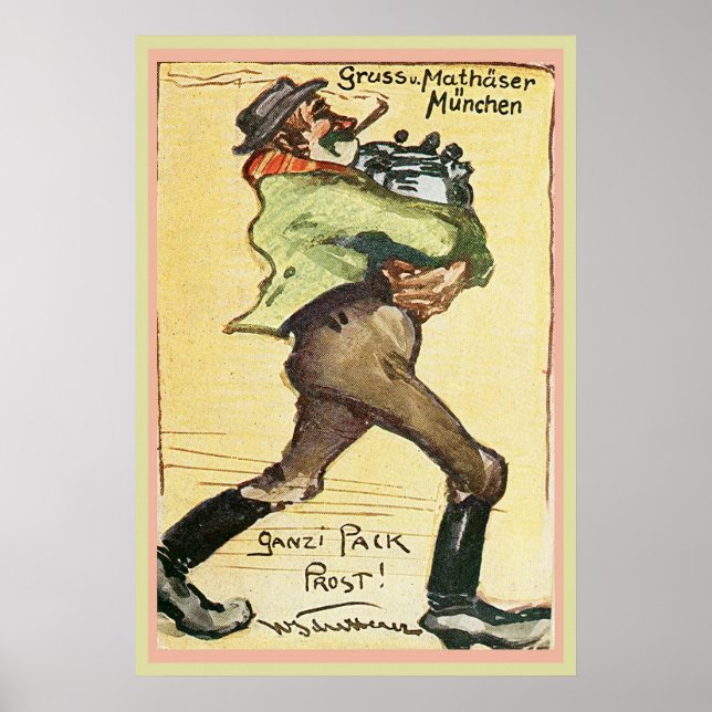 Poster Mathaser Brewery Alemanha Cartão postal 1918 (Frente)