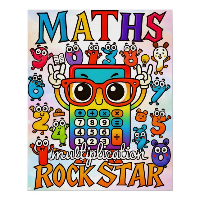 Póster Maths Multiplication Rockstar Cute Calculator  (Frente)