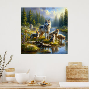 Poster Matilha de Lobos Fluxo de Natureza Vida Selvagem